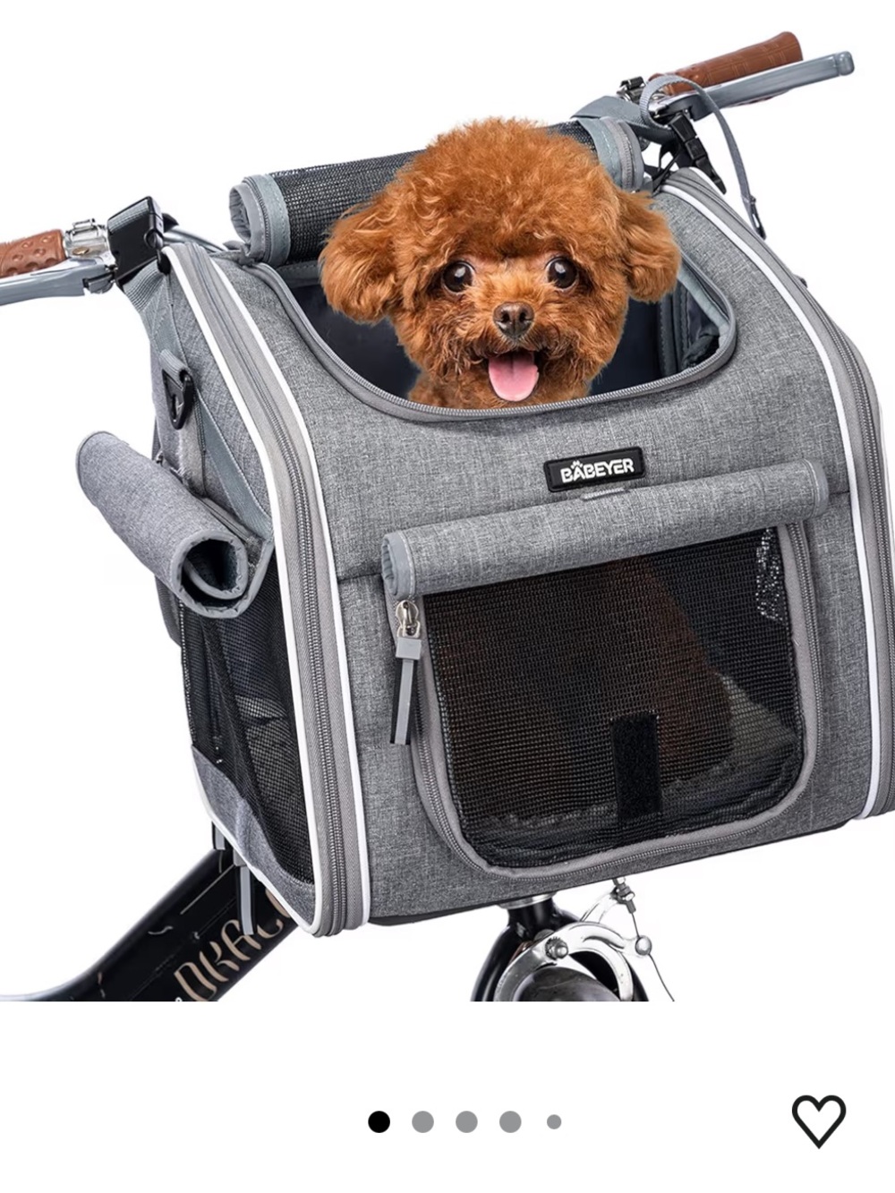 BABEYER,Pet Bike Basket Carrier, Backpack Softsided w/4 mesh windows,Grey Color